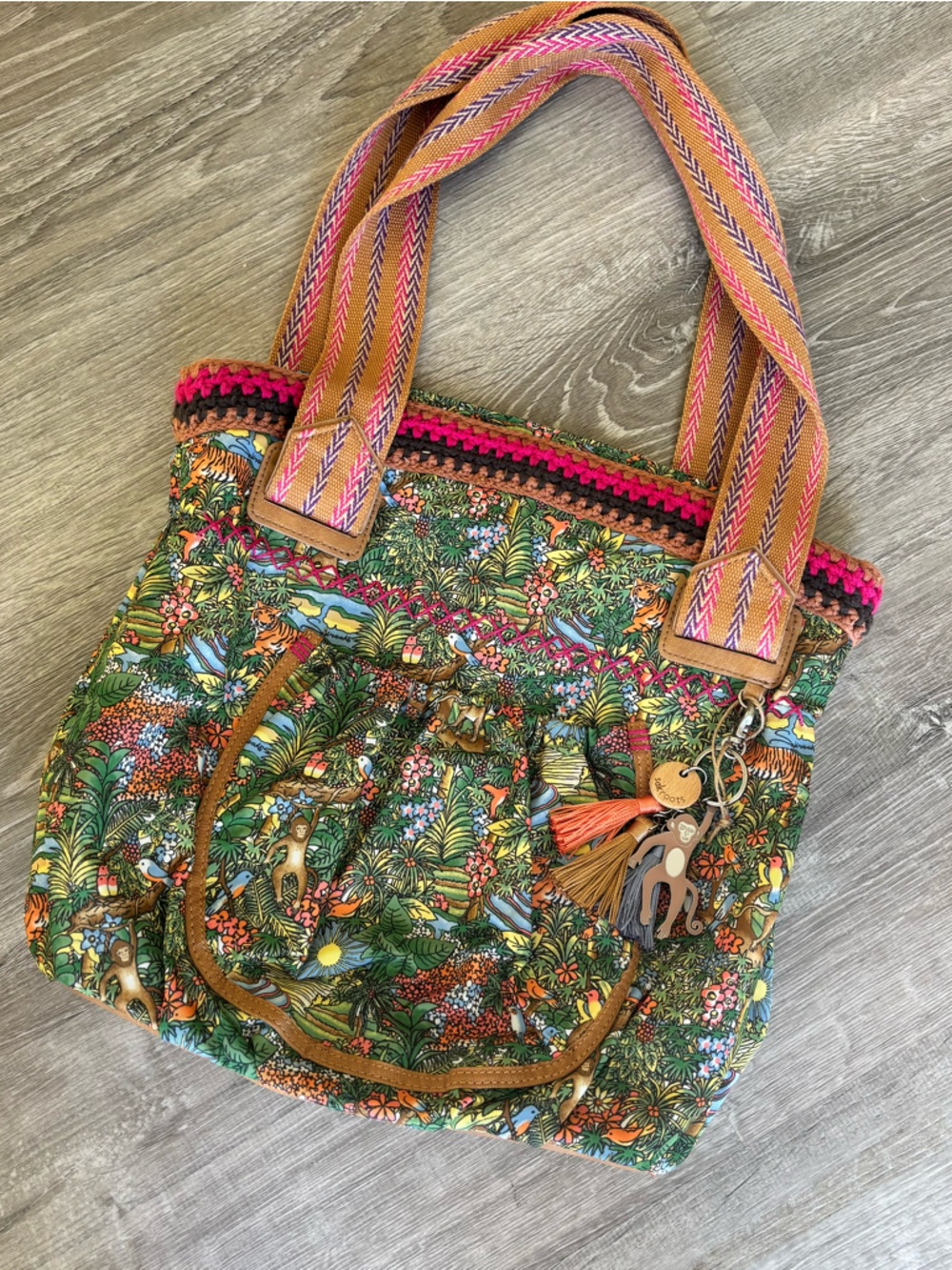Sakroots Multicolor Tropical Floral Tote with Tassel Charm